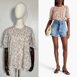 ba&sh “Blouna” ruffled floral print cotton-gauze top